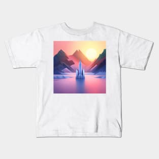 Sunset Serenade: 1920s Skyscrapers on Frozen Waters Kids T-Shirt